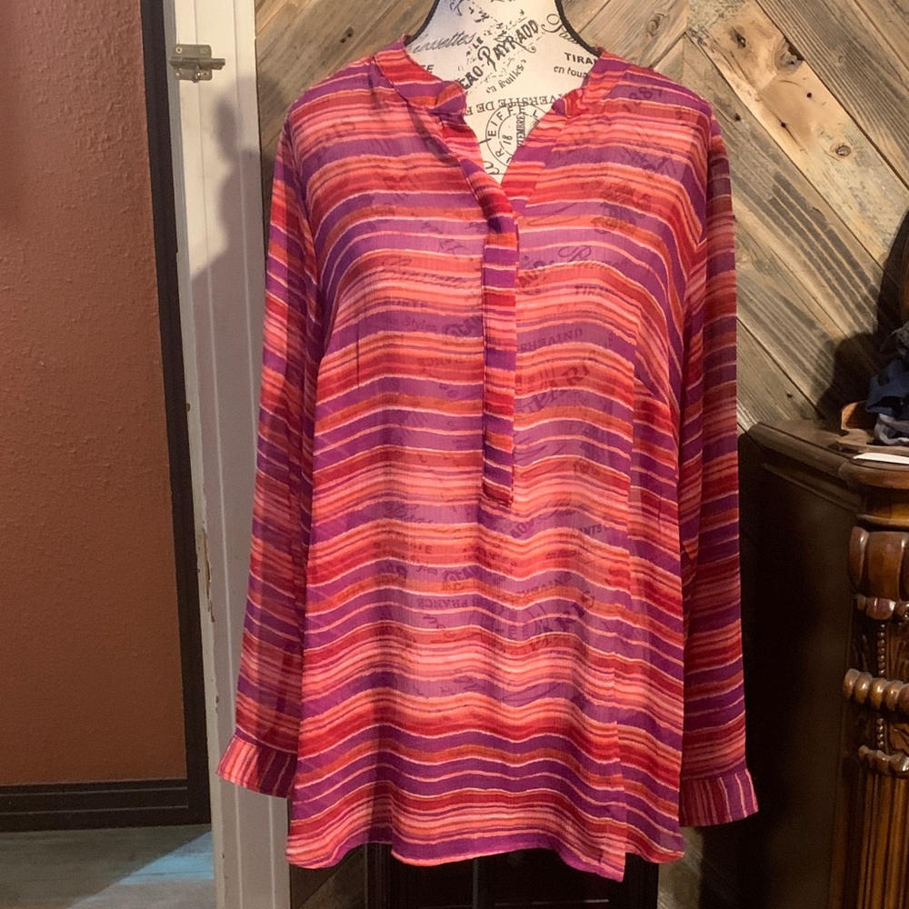 Liz Claiborne Pink and Purple Striped V-Neck Tunic